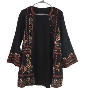 Karyn Seo women's Black Cotton Floral Embroidered Kimono Jacket size Small